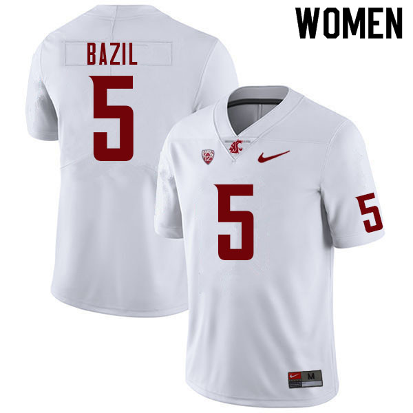 Women #5 Jouvensly Bazil Washington State Cougars College Football Jerseys Sale-White - Click Image to Close